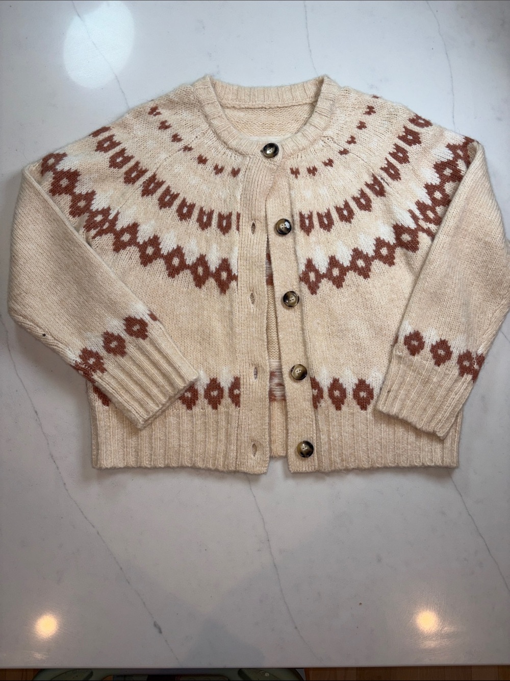 Classic Cream Fair Isle Button-Up Sweater Cardigan